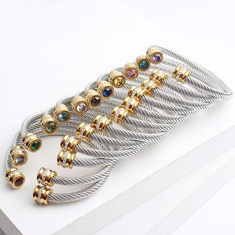 European & American 18K Gold-Plated Stainless Steel Bracelet with Zirconia