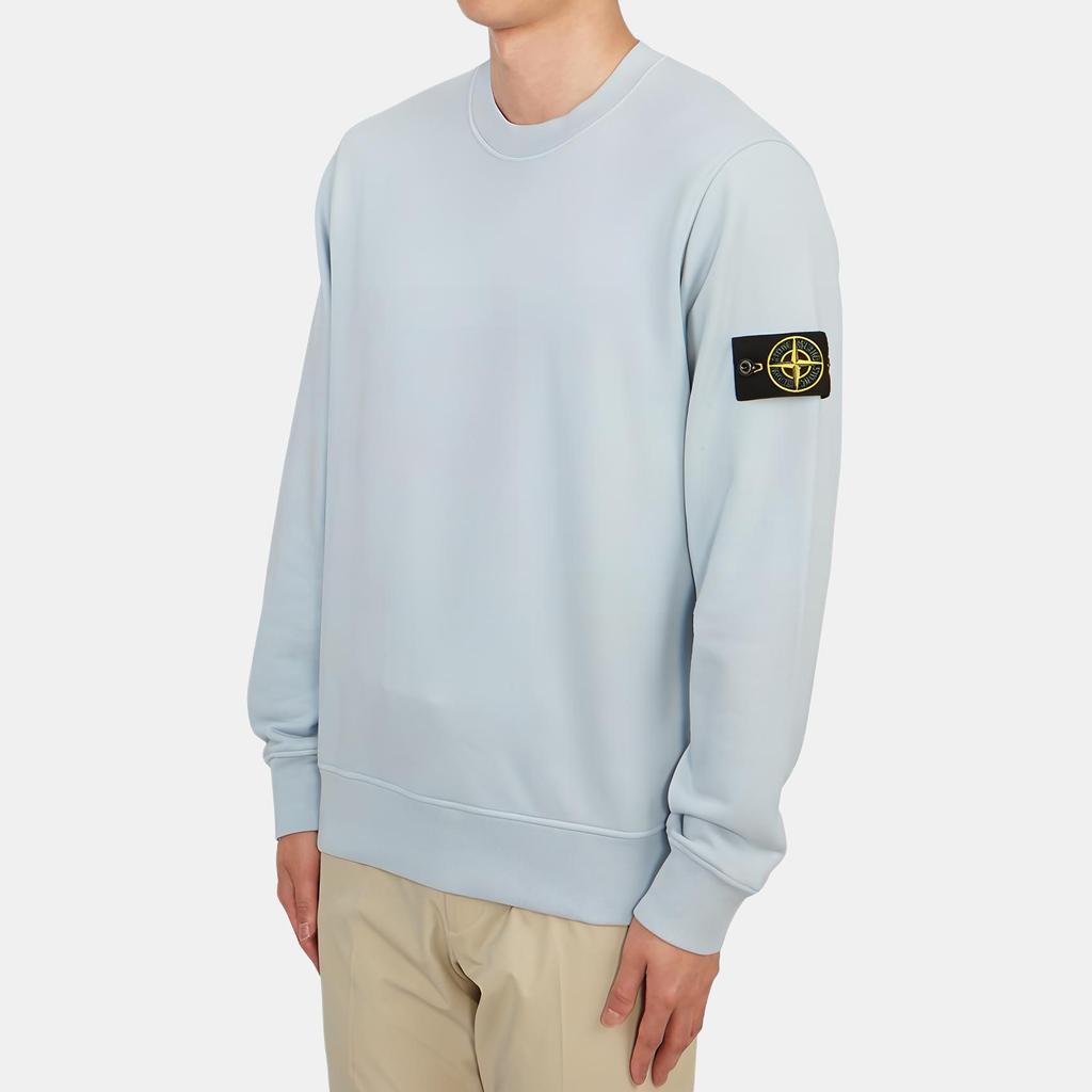 STONE ISLAND Classic Crew Neck Logo Badge Long Sleeve Pullover Sweatshirt Unisex Sweatshirt Frost-Blue 801563051-V0041