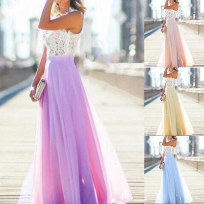 Women Lace Maxi Long Evening Party Prom Dress Sundress Chiffon Dress SAHW