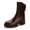 Coarse heel short boots women's spring and autumn single boots brown platform Martin boots women's British style 2025 new women's boots medium boots