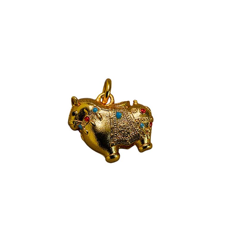 24k Gold-Plated Brass Zodiac Horse Pendant - Chinese Style DIY Jewelry Necklace Accessory
