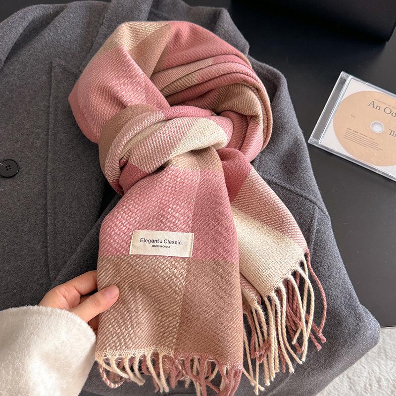 Exquisite The Striped Checkered Large Shawl Exudes An Elegant and Noble Style. It Is A Warm Autumn and Winter Scarf with A High End Touch 