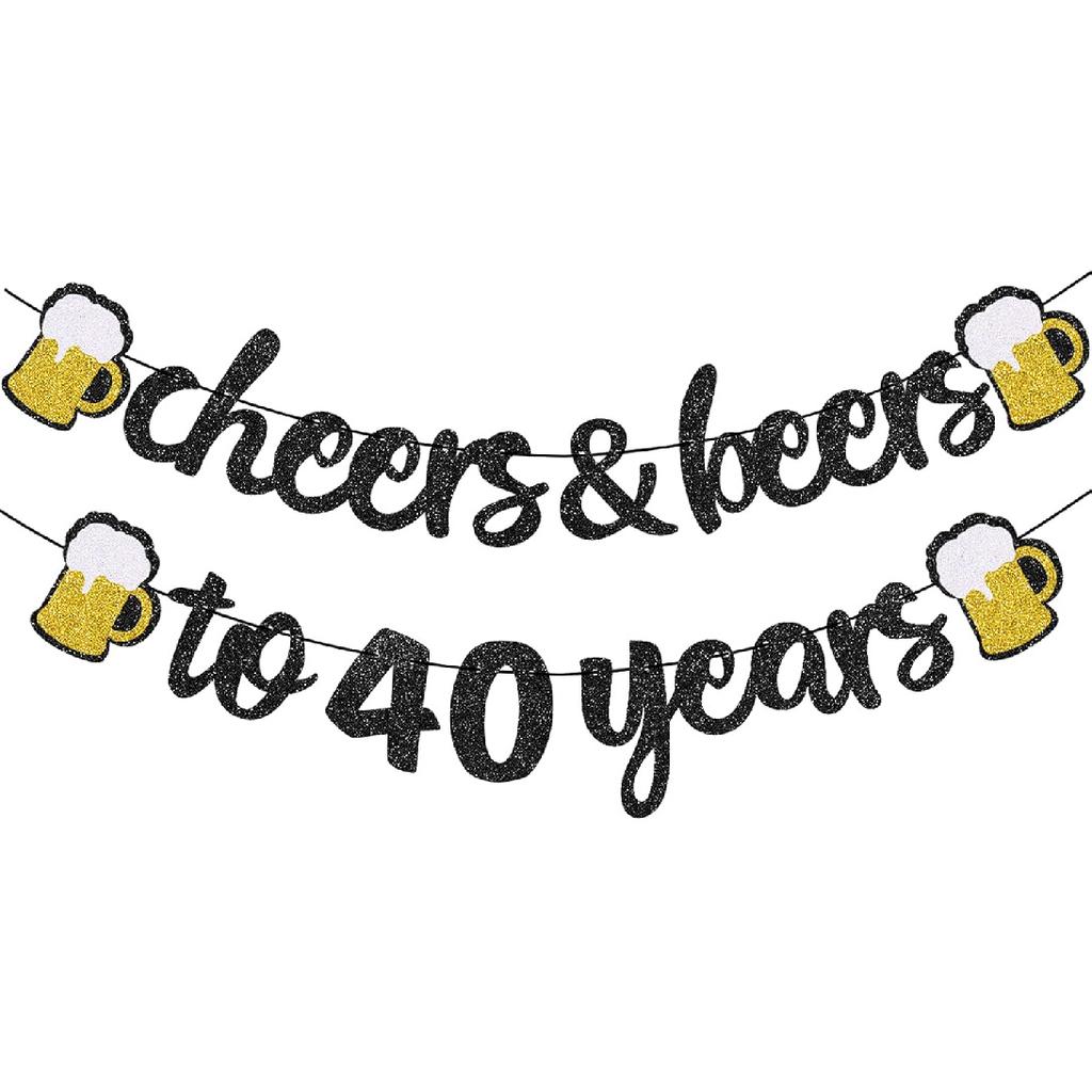 30th Birthday Decorations - Cheers and Beers to 30 Years Banner, Happy 30th Birthday Banner Sign Pre-Strung, Anniversary Party Supplies (Black Gold)