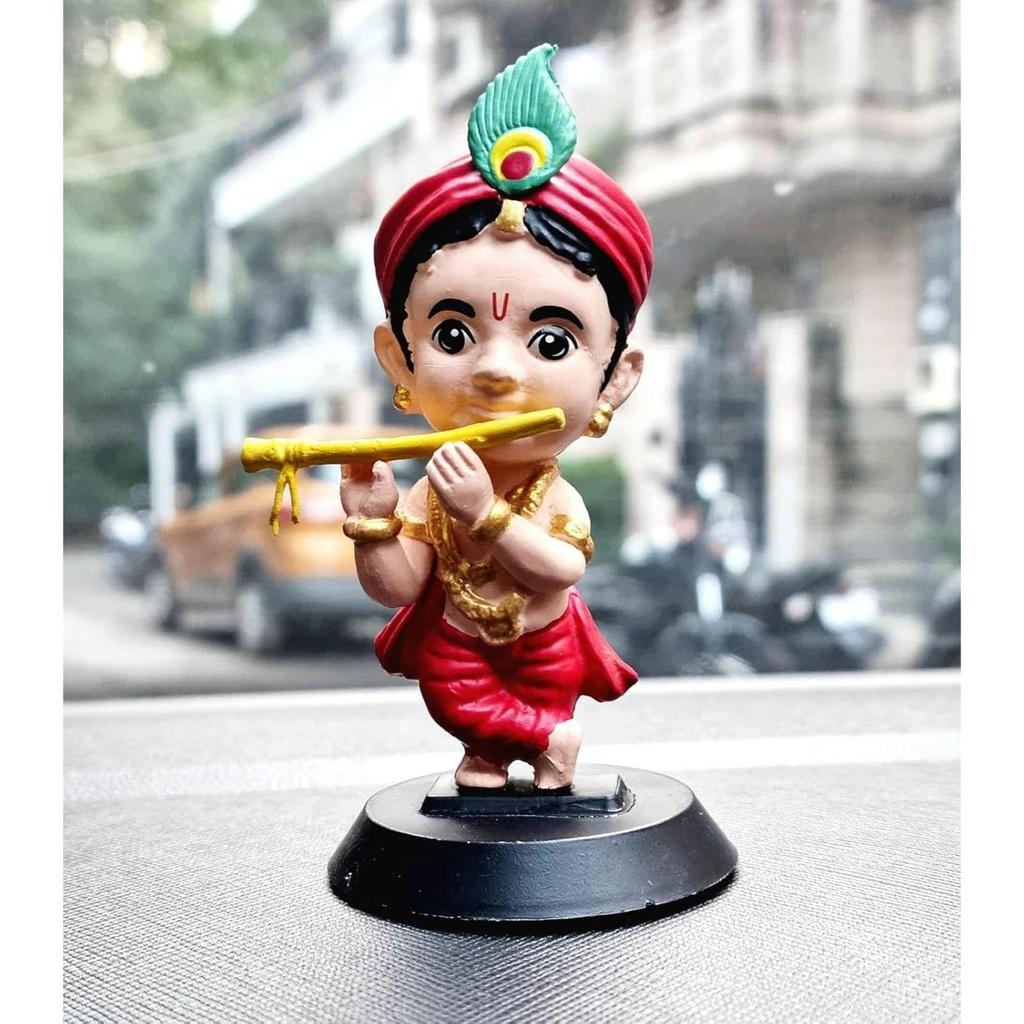 Idol von Lord Shree Krishna Ji für Armaturenbrett, Bürotisch, Heimdeko| Kleine Mor Pankh & Bansuri Figur| Götterstatue zum Verschenken