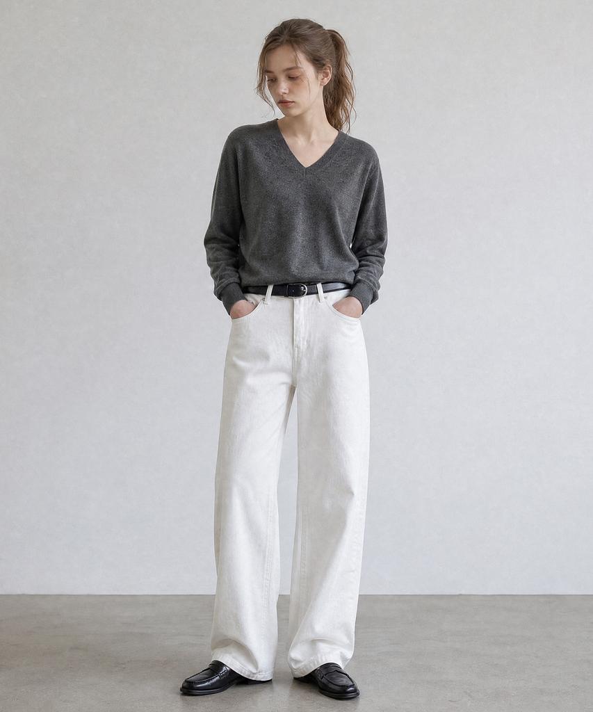 STAY WITH ME Wool Blend V-Neck Knit_Grey