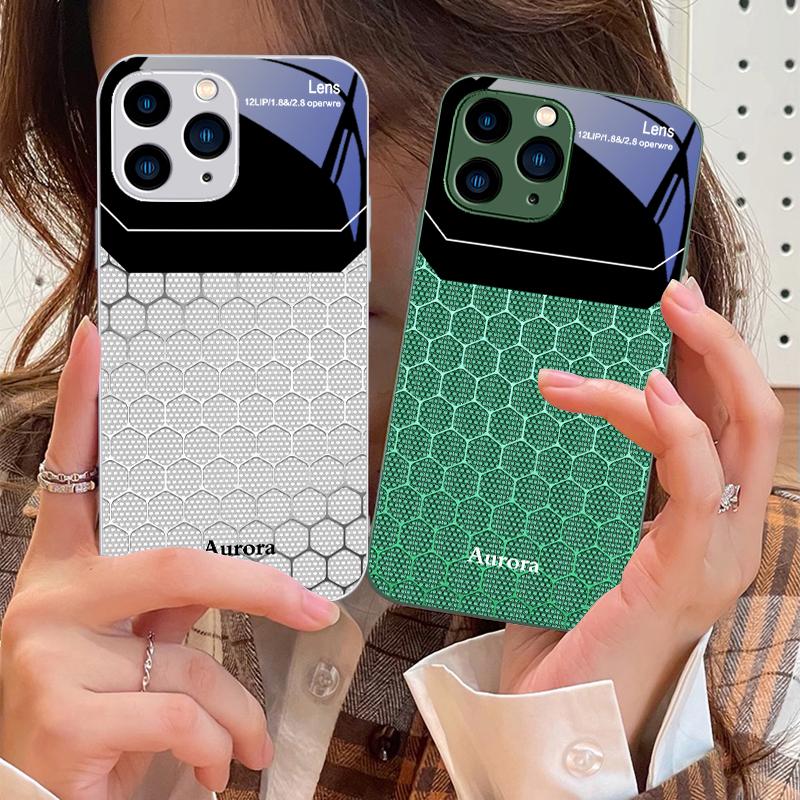 Hexagonal Grid Of Applesr For IPhone 16 Pro Max 15 Pro 14 13 12 Mini 11 XS Max XR 7 8 Plu SE 2022 Tempered Glass Phone Case