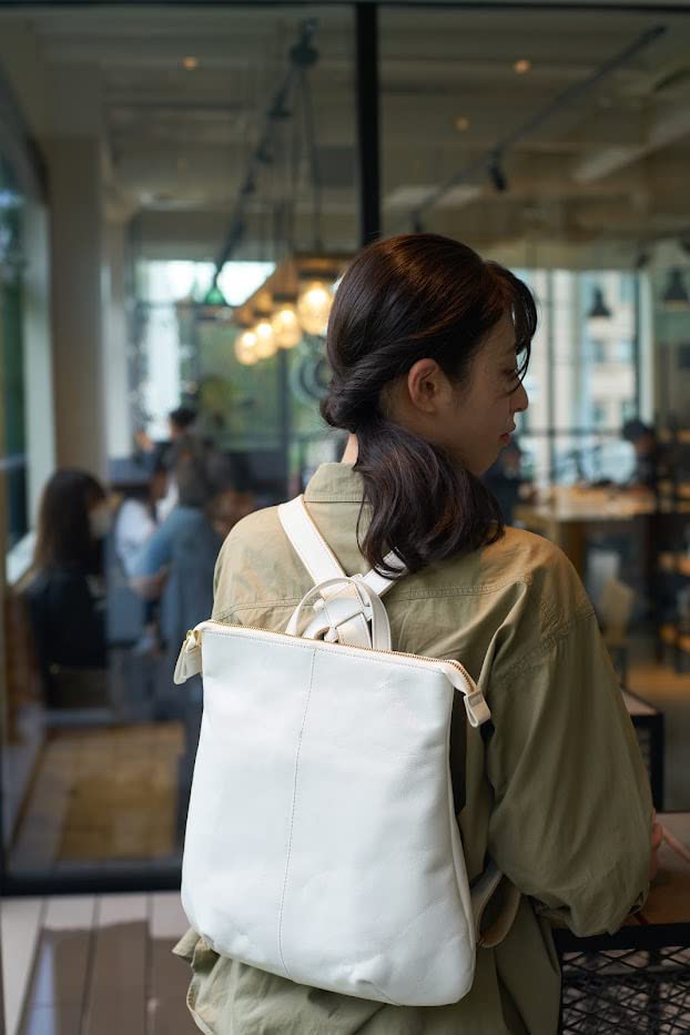 (Rena-Iris) Hergestellt in Japan, GENOVA Japanischer Rindsleder-Rucksack, schmal, ri-2643-wh