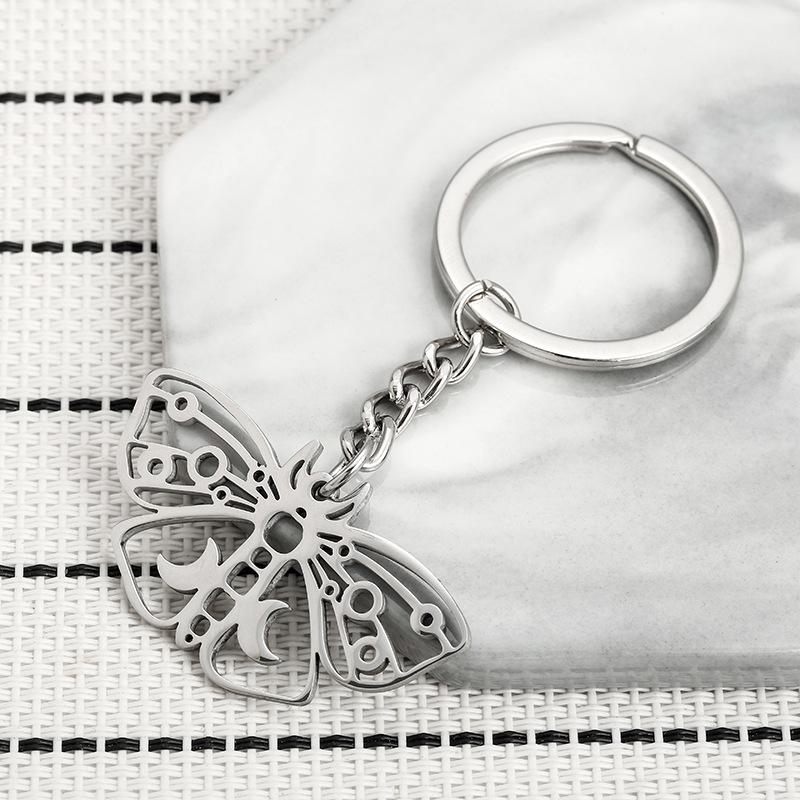 Hollow Moon Moth Stainless Steel Keychain Creative Animal Design Minimalist Style Practical Student Backpack Pendant