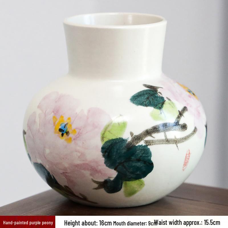Hand-painted Peony Ceramic Vase for Hydroponic Flower Arrangement