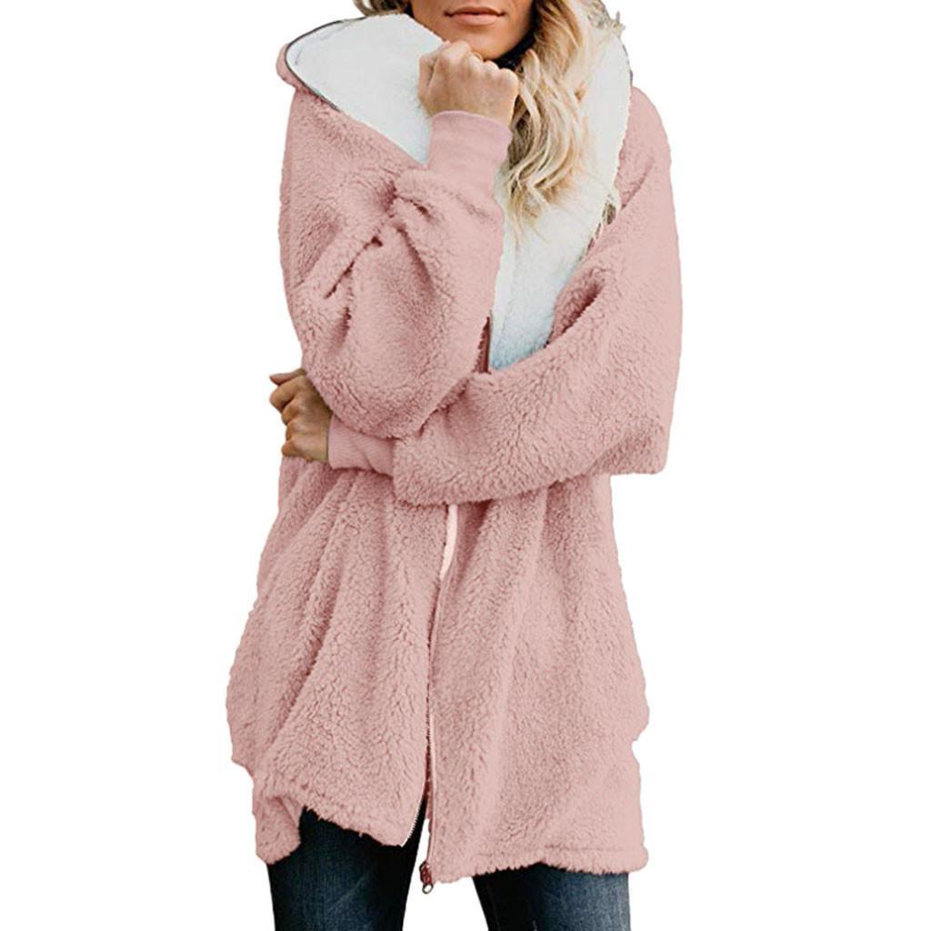 Damer Ensfarget Oversized Glidelås Ned Hettekåpe Cardigans Yttertøy Med Lomme