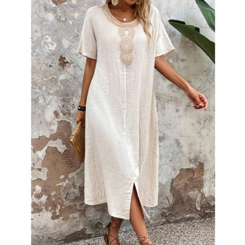 Spring and Summer New Comfortable Loose Fitting Pullover Spliced Short Sleeved Dress for Women