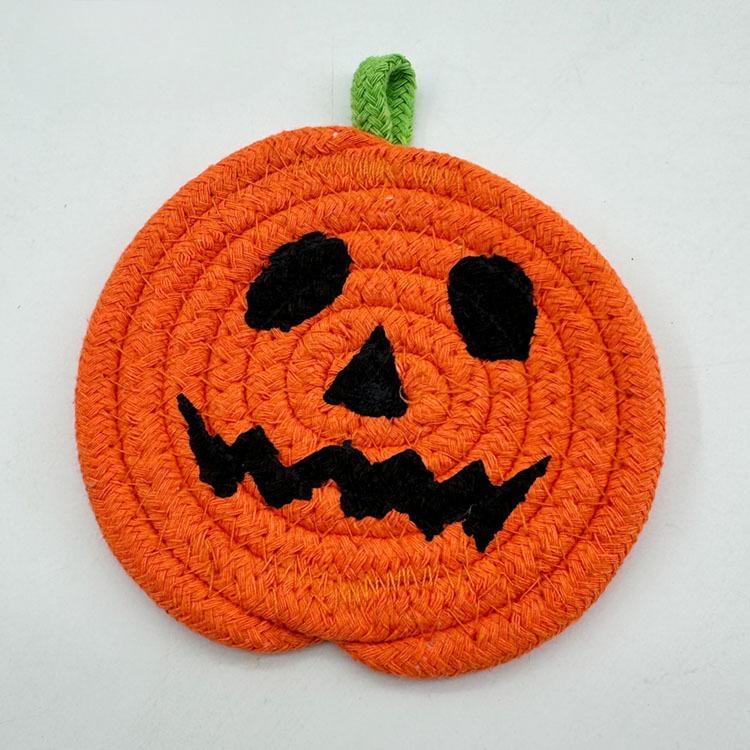 1Pcs Halloween Pumpkin Coaster Orange Pumpkins Absorbent Cup Coasters Woven Pumpkin Drink Cup Pad Mats Heat Resistant Drink