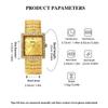 Luxury Square Quartz Watch Crystal Bezel Textured Dial Vintage Carved Metal Bracelet Waterproof Daily Dress Watch for Men Women Couple Matching Watch