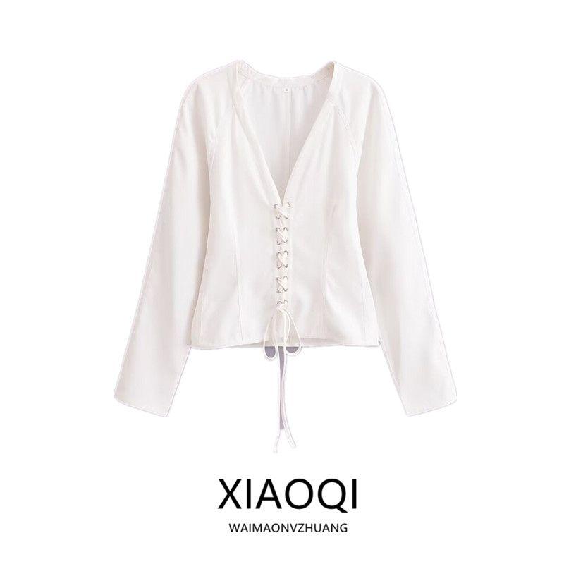 Fashion Style 2024 Summer New Arrival Women's Stylish Slimming Versatile Long Sleeves Rope Shirt Tops 2010798