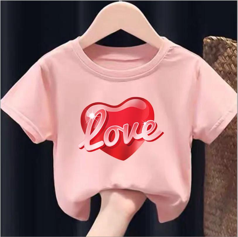 Children Short Sleeve Tops Funny Heart Shaped Design Tshirt Girls Spring Party Dresses Kid Lovely Tees Girl Clothes
