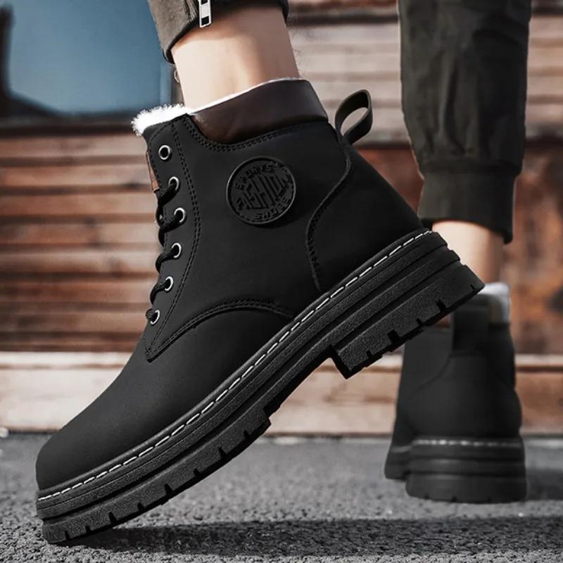 

Мужские ботинки Зимние Новые Плюшевые Теплые Снежные Ботинки Модные Желтые Высокие Британский Стиль Ботильоны Мужские Нескользящая Платформа Рабочие Ботинки 44 чёрный