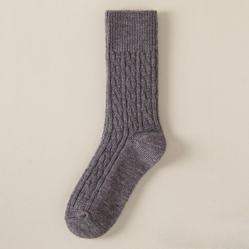 Twisted Wool Socks for Women In Winter, Pure Color, with Added Insulation, Mid-calf Length, Sleep Socks, Autumn Sheepskin Home-cozy Floor Socks