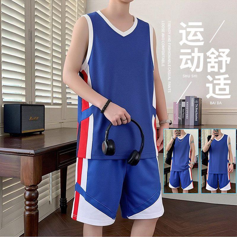 Men's 2026 Summer Ice Silk Basketball Vest & Shorts Set - Sleeveless, Quick-Dry, Loose Fit for Training