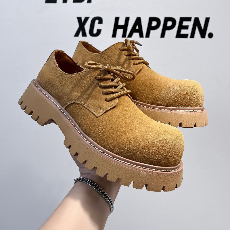 Derby Shoes Men's 2024 New Mickey Big Head Shoes Platform Low-top Big Yellow Boots Round Head Fashion Leather Shoes 24287-A