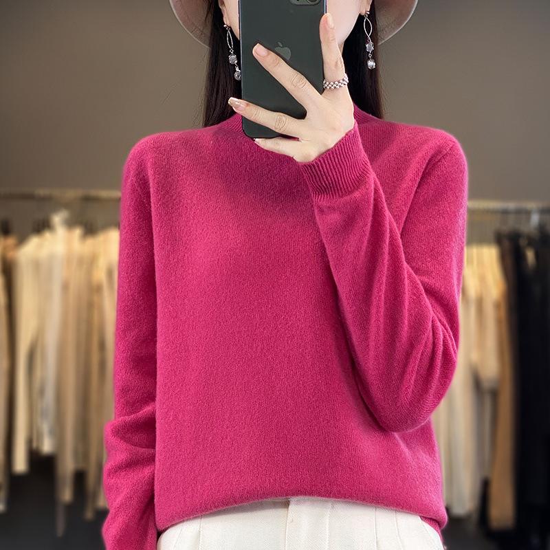 Women's Seamless Wool Sweater: Autumn/Winter Half-High Neck, Loose Fit, Knitted Base Layer