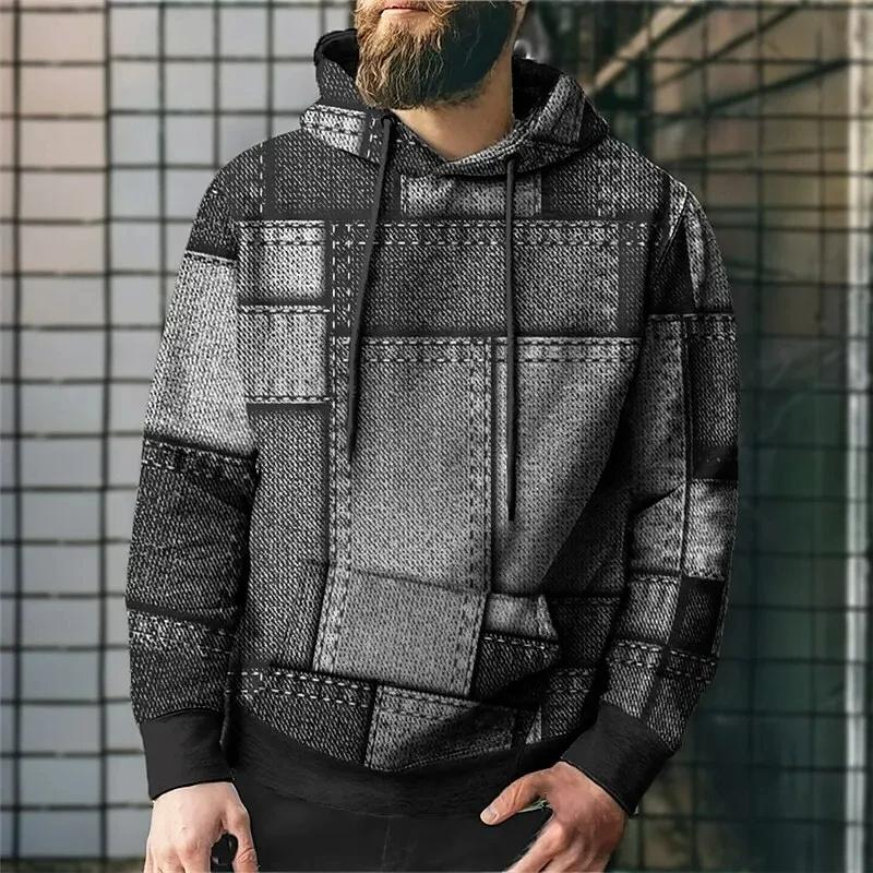 Simulationsnähte Karomuster 3D-gedruckte Kapuzensweatshirts für Herren Colorblock-Pullover Street Unisex-Oberteile Unisex-Hoodies