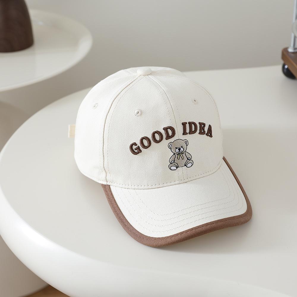 Kids  Cute Cartoon Bear Embroidered Baseball Cap with Cotton Brim for Sun Protection One Size белый