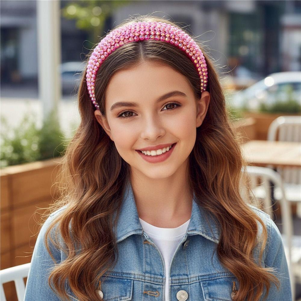 Wide Brim Full Rhinestone Headband Padded Design Baroque Headdress Hair Accessory  Performance