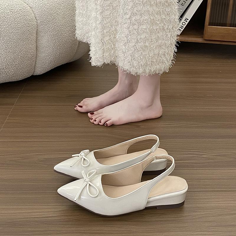 Pink Bag Head Sandals Women's 2025 New Bow Back Empty Fashion Versatile Pointed Single Shoes French Style