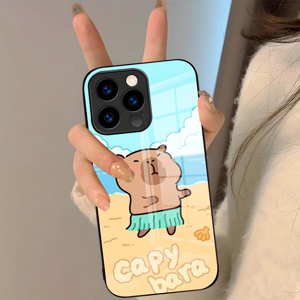 Cute Animal Capibara Phone Case For IPhone 17 Pro Max 16 15 14 Pro Max 13 11 Plus Glass Cover