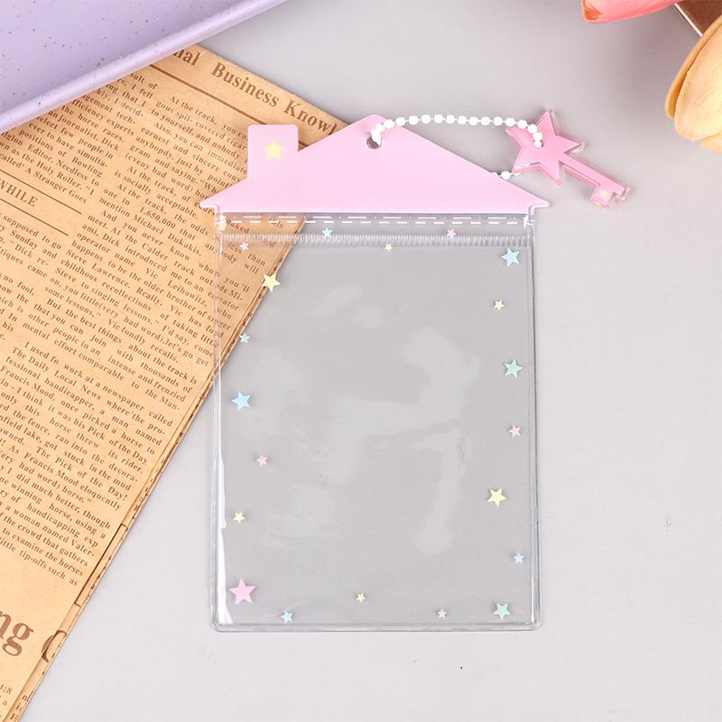 Roztomilý kreslený průhledný obal na karty ve tvaru domu Pvc průhledný držák na fotografie Odznak ID Pouzdro na kreditní karty Chránič studentských areálových karet