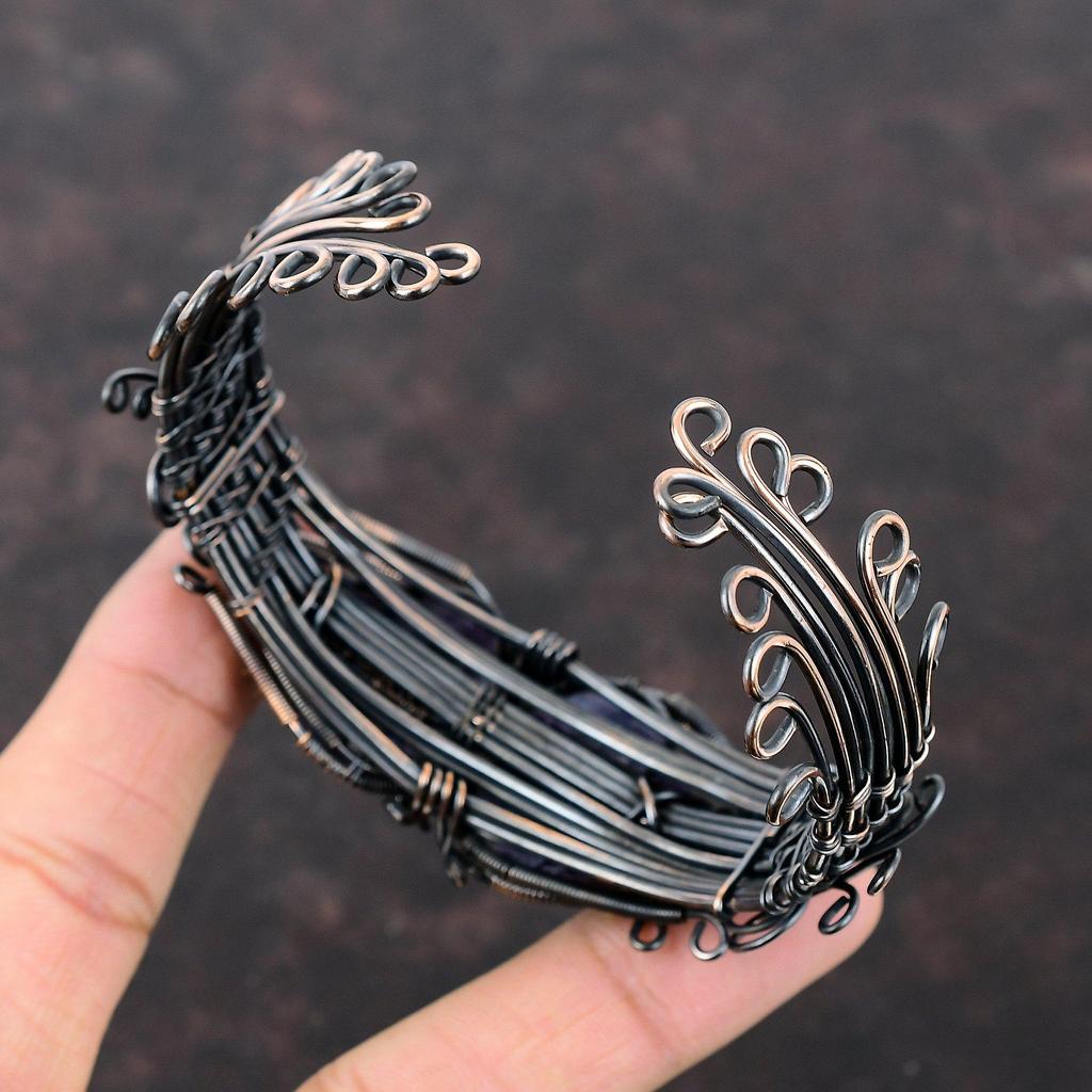 Lepidolite Cuff Bracelet Gemstone Bangle Copper Wire Wrapped Cuff Bracelet Handmade Wire Jewelry Adjustable Bangle Copper Jewelry For Gift