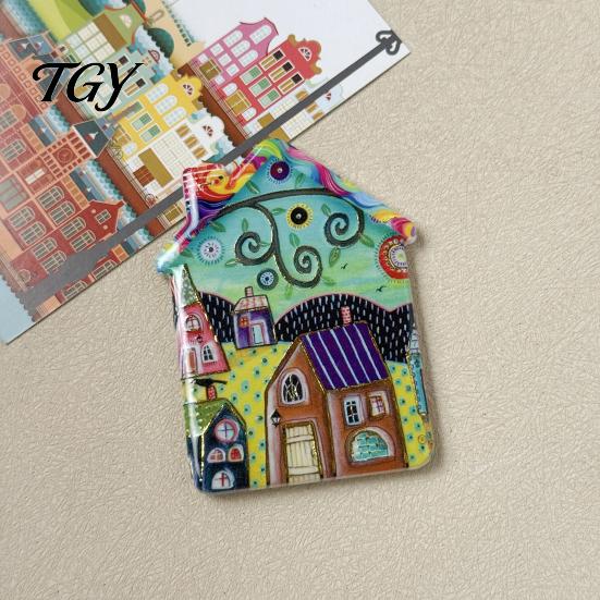 Lockers Decorative Magnets Vintage House Refrigerator Magnet, Colorful Fairy Tale Town Cottage Pattern Fridge Magnetic Kitchen Decoration Accessories