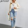 BITCED Women's Short Stand-Collar Down-Filled Cotton Jacket Simple Oversized Fit Zip-Up Puffer Coat Cotton Outerwear