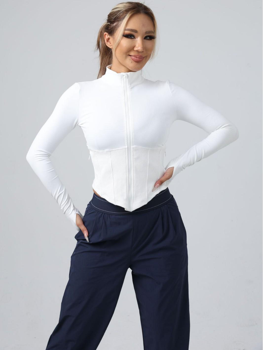 Women s Cross-Border Yoga Jacket: Waist-Cinching, Long-Sleeve, Zippered, Stand Collar, Tight-Fitting Sports Top. Large