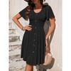 Summer Women's Round Neck Button Stretch Casual Temperament Short Sleeve Dress