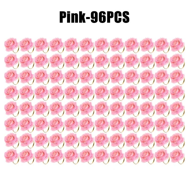 96Pcs Flower Napkin Rings Red Rose Napkin Holder Rings for Wedding Valentine's Banquet Christmas Birthday Decoration