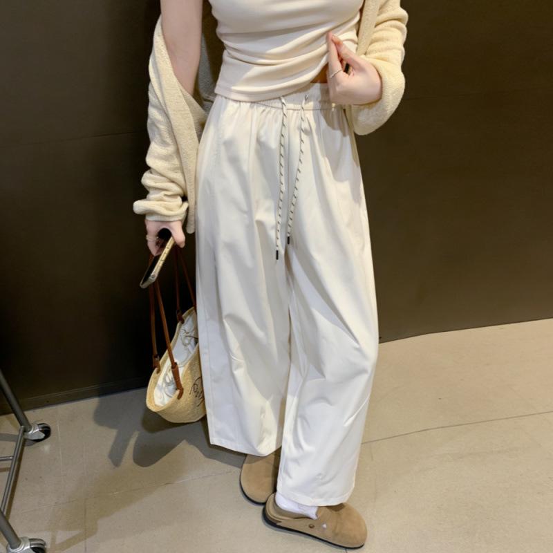 Women's Slimming Wide-Leg White Nine-Point Pants - Quick-Dry, Versatile, Casual