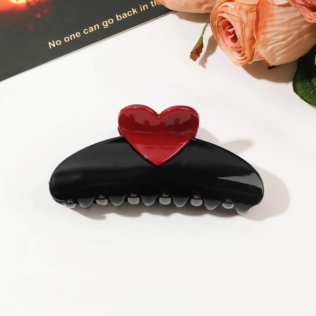 New Candy Color Love Heart 5.11" Big Size Hair Claw Clips for Women Girls Elegant Geometric Plastic Spring Summer Headwear Gift