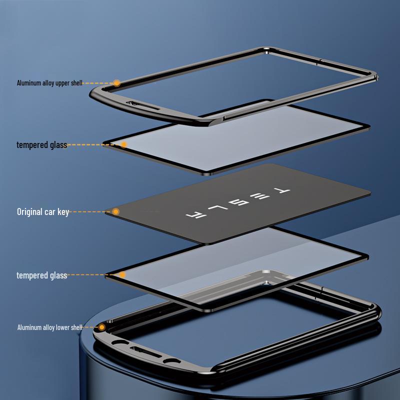 Tesla Card Key Case for Model 3/X/Y - Premium Metal Shell with Protective Buckle, Stylish Unisex Design.