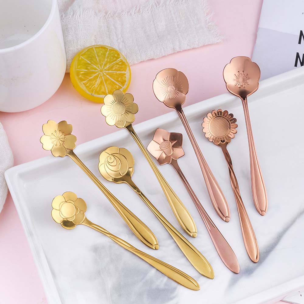 Mixing Spoon Bar Tools Tableware Stainless Steel Flower Spoon Set Cutlery Set Teaspoon Soup Spoon