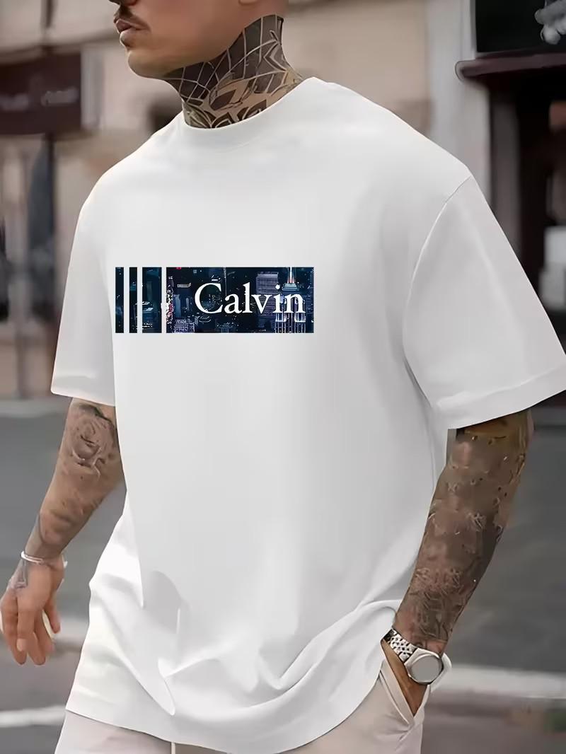 Plus-size Men s Fashion Casual Sport Short Sleeve T-shirt with Letter Print, S разноцветный