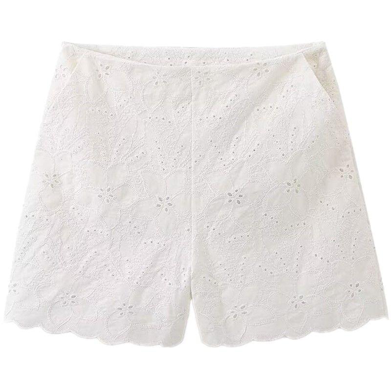 

Модный стиль 2024 Лето Новая женская одежда Высокая талия Все сочетается Полая вышивка Повседневные шорты 2867519 251 White L