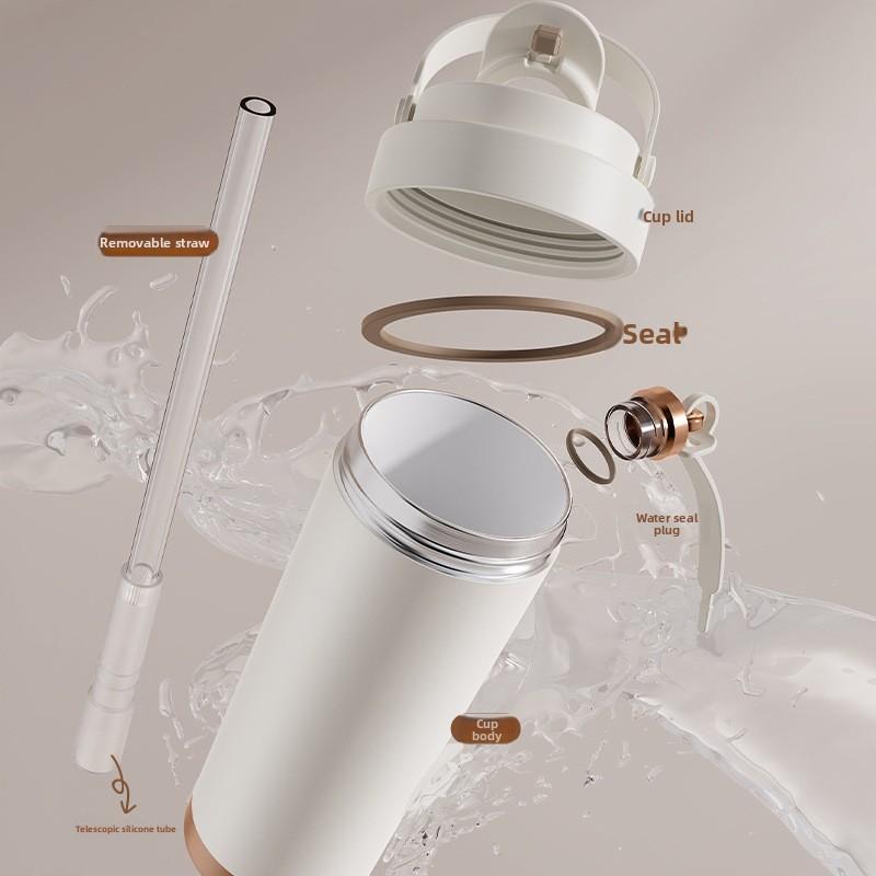 Large-capacity Ceramic Inner-container Insulated Cup - Outdoor Sports Portable Drinking Straw Coffee Cup - 25oz Water Bottle
