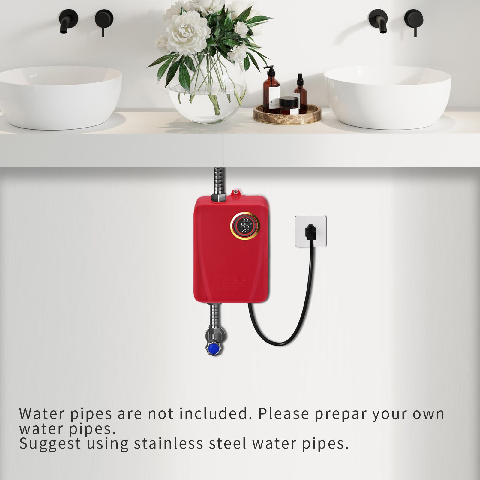 

110V 3000W Stainless Steel Hot Water Heater,Black/White/Red Instant Hot Water Heater Wall Mounted for Homes,Schools US червоний