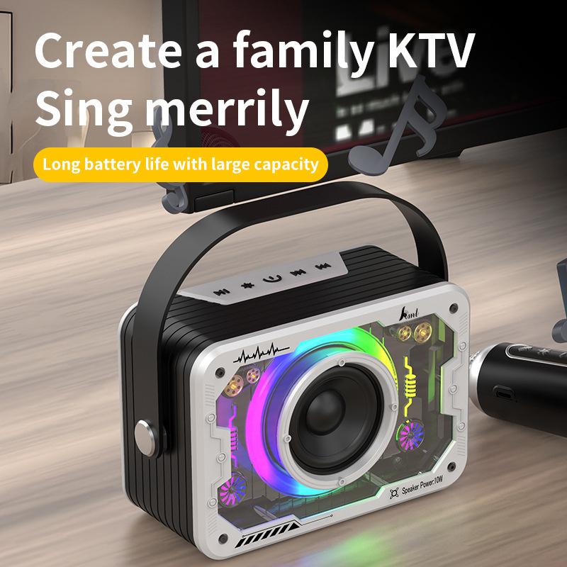 Transparent Mecha Rgb Light Bluetooth Speaker, All-In-One Portable Speaker With Disco Lights, Supports Aux/Usb/Tf For Home Party