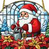 Acrylic Santa Claus Pendants Stained Glass Style Christmas Hanging Pendant, Plants Ornaments with Lanyard Double Sided Printed Xmas for Tree