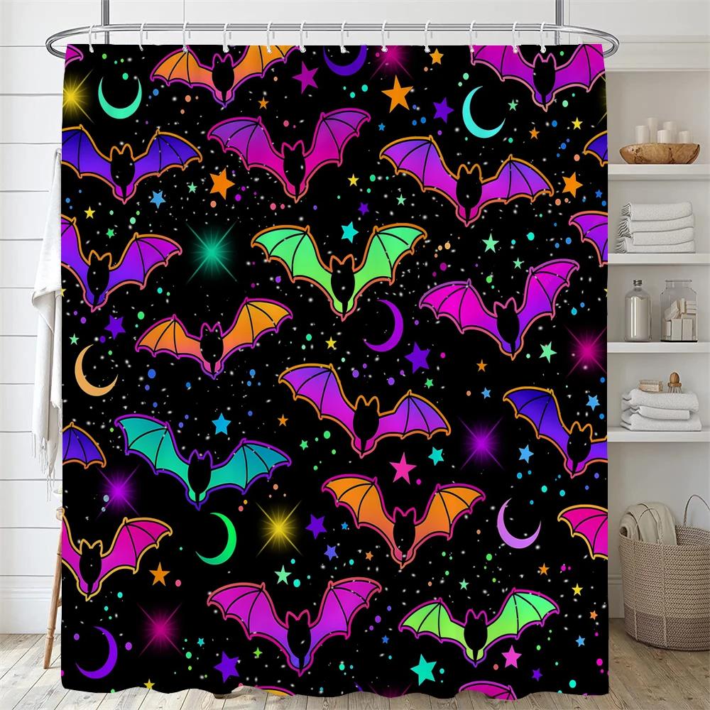 Halloween Shower Curtain Horror Wizard Pumpkin Cat Castle Bath Curtains Home Bathroom Bathtub Decoration Waterproof With Hooks