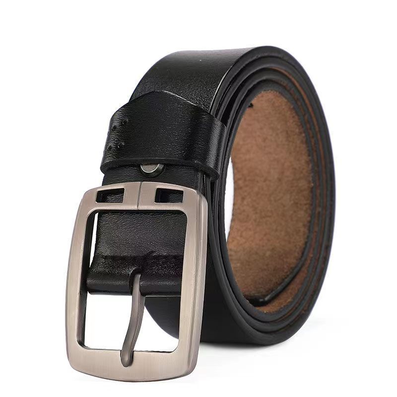 

Mens Genuine Leather Waist Belt With Nickelplated Buckle And Square Pattern For Office And Casual 110 CM