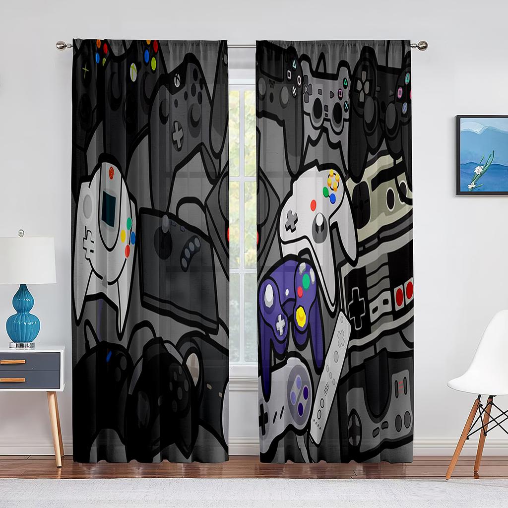 Durchsichtiger Voile-Vorhang für Jungen und Mädchen, Gamepad, Videospiel-Controller, Tüllvorhänge für Wohnzimmer, Schlafzimmer, Dekoration