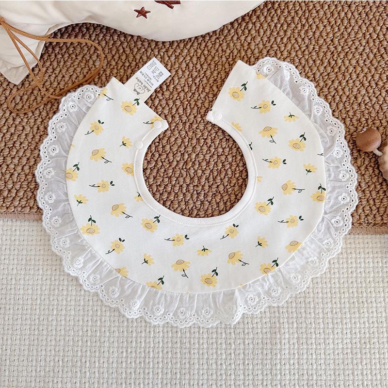 Large Korean-Style Princess Baby Bib with Lace – 360° Coverage, Cotton Shawl.